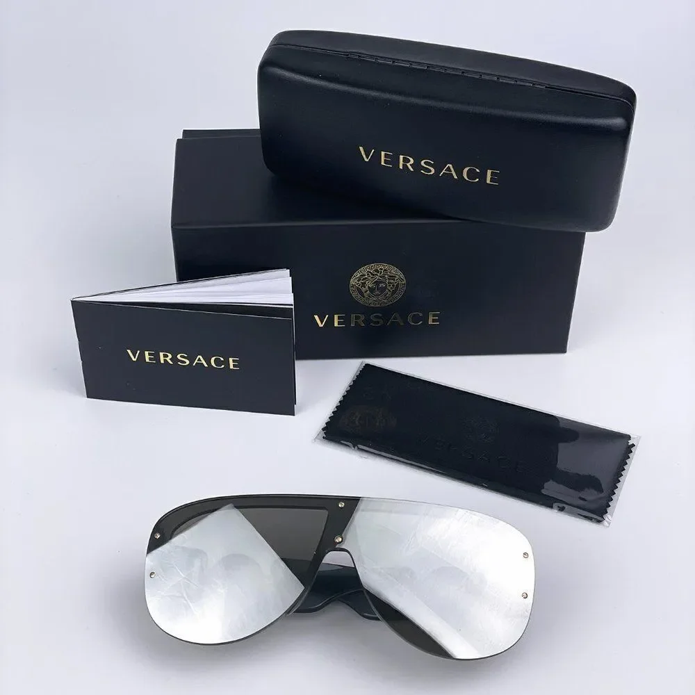 NEW Versace VE4391 311/6G Clear Gray Silver Mirrored Shield Men Sunglasses